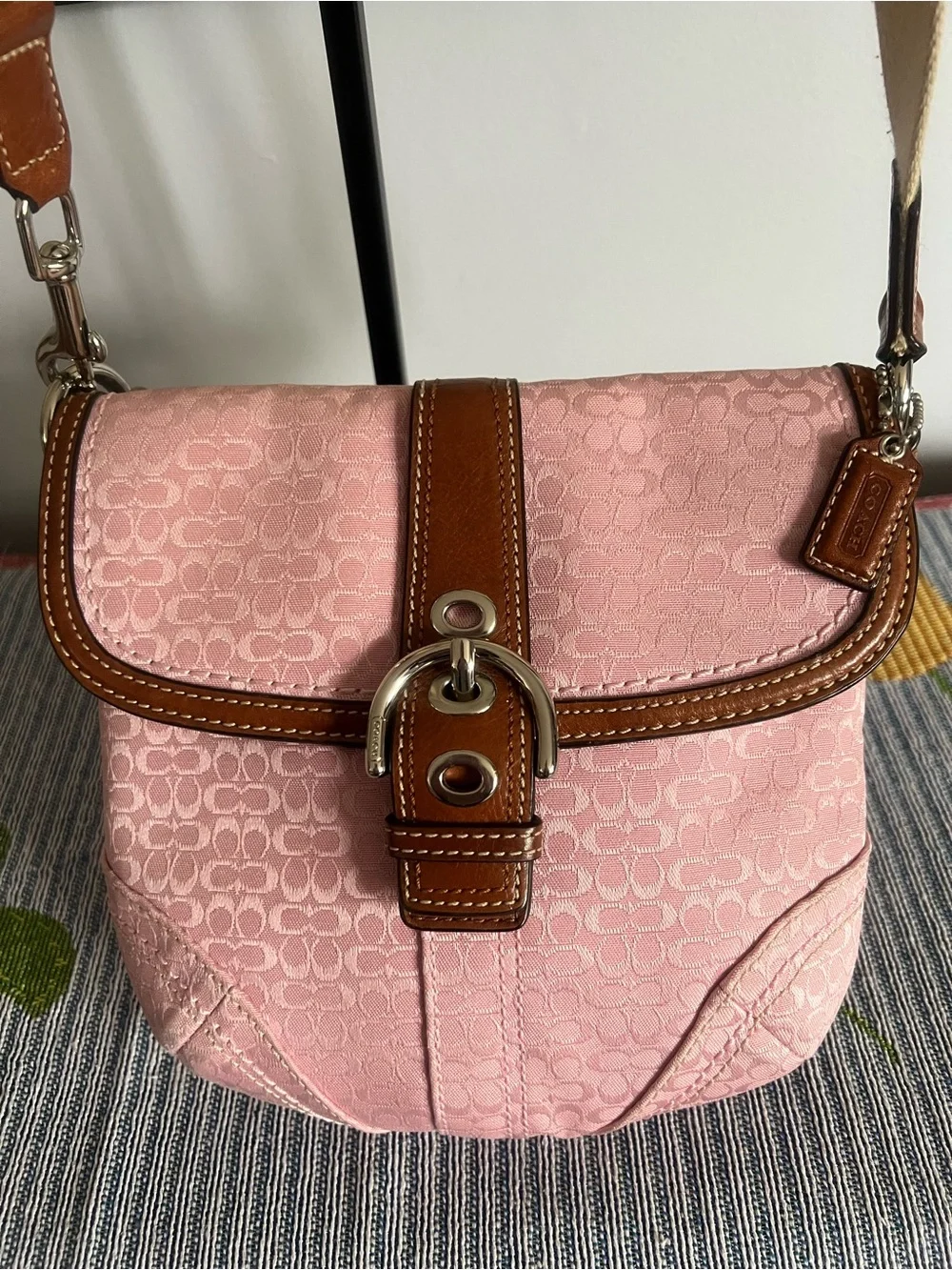 Coach SOHO Pink Signature C's Buckle Flap Crossbody Bag